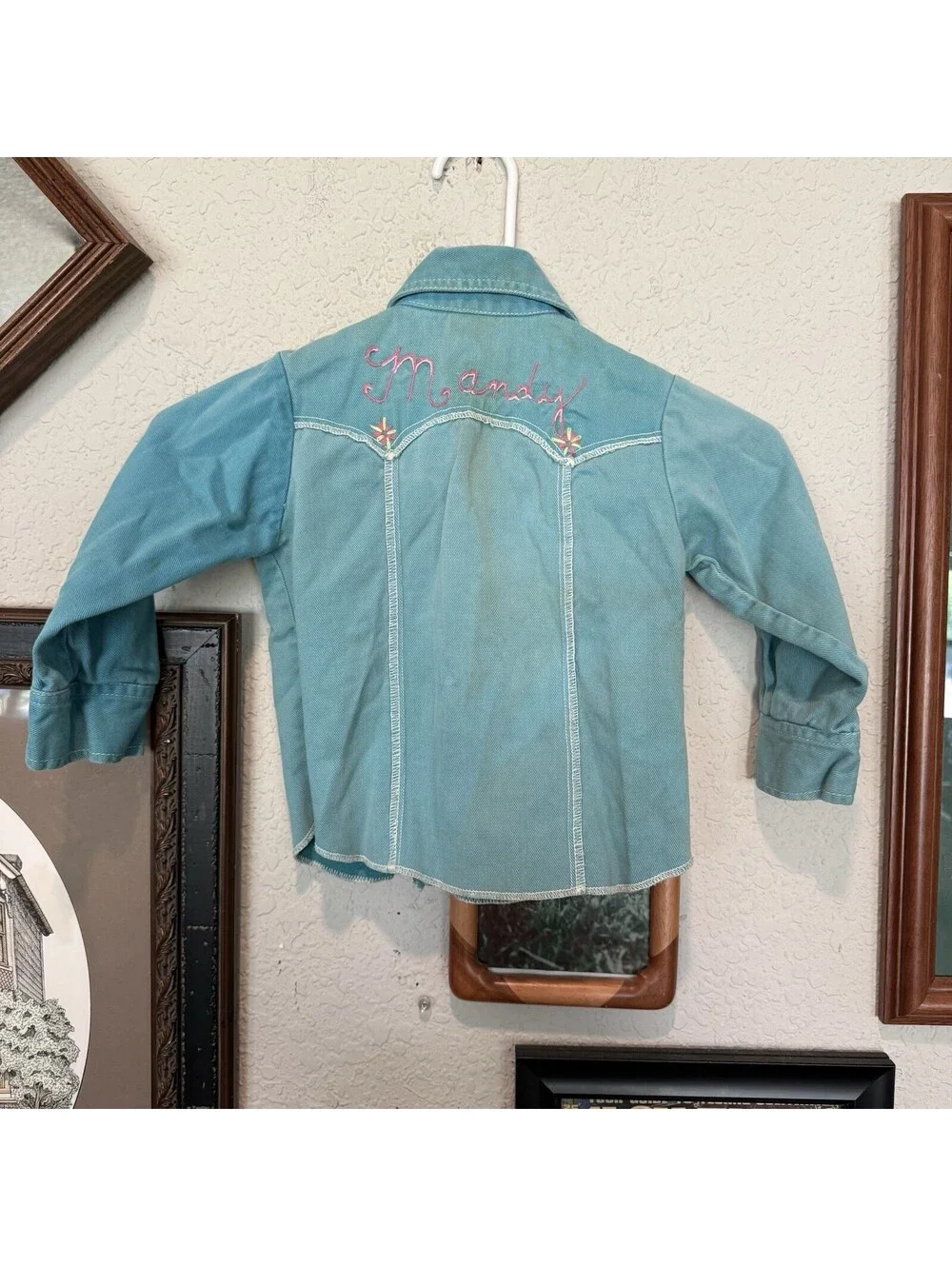 Vintage 70s RARE Blue Kids Mambro Embroidered Western Button Shirt Size Kids 5